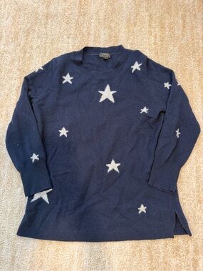 J. Crew Navy 100% Cashmere Sweater with White Stars